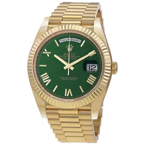 rolex yellow gold green dial day date|rolex day date 40 green dial.